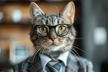 Generated with AI image of cartoon animal character cat boss in costume