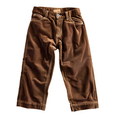 Vintage brown corduroy pants showcased against a clear backdrop, ideal for fashion design and garment endeavors