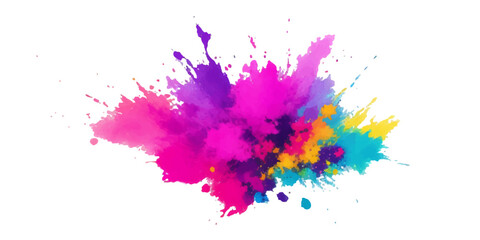 Bright colorful watercolor splash splatter stain brush strokes on white background. Modern vibrant aquarelle spot. Aquarelle explosion on white. Element. Vector watercolor illustration isolated design