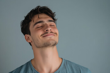 Obraz premium A close up of a man's face with his eyes closed