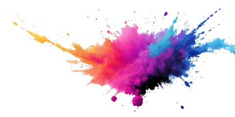 Bright colorful watercolor splash splatter stain brush strokes on white background. Modern vibrant aquarelle spot. Aquarelle explosion on white. Element. Vector watercolor illustration isolated design