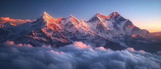 Majestic Snow-Capped Peaks in the Soft Light of Dawn