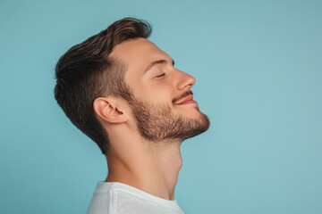 Fototapeta premium A close up of a man's face with his eyes closed