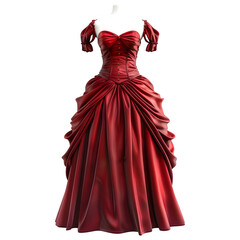 Stunning victorian-style red ball gown with intricate details and elegant draping, perfect for historical reenactments, costume parties, or fashion design projects
