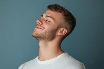 Fototapeta premium A close up of a man's face with his eyes closed