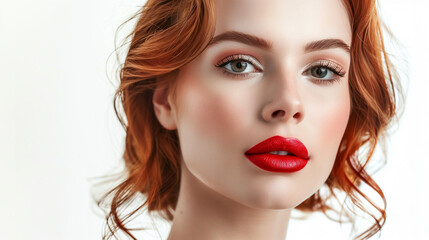 Fototapeta premium ortrait of a Woman with Vibrant Red Lipstick and Fiery Hair