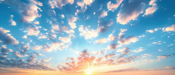 Burst of Renewal: Serene Dawn Sky with First Light and Scattered Clouds for Inspiring Themes