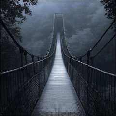 Obraz premium 渓谷にかかる橋。吊り橋