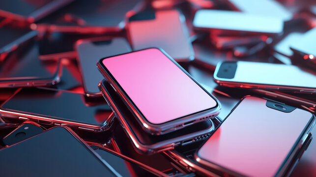 A pile of cell phones, The scene is full of vitality with strong lighting effects