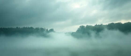 Obraz premium Enigmatic Fog Blanketing Mysterious Landscape, Perfect for Suspense Themes