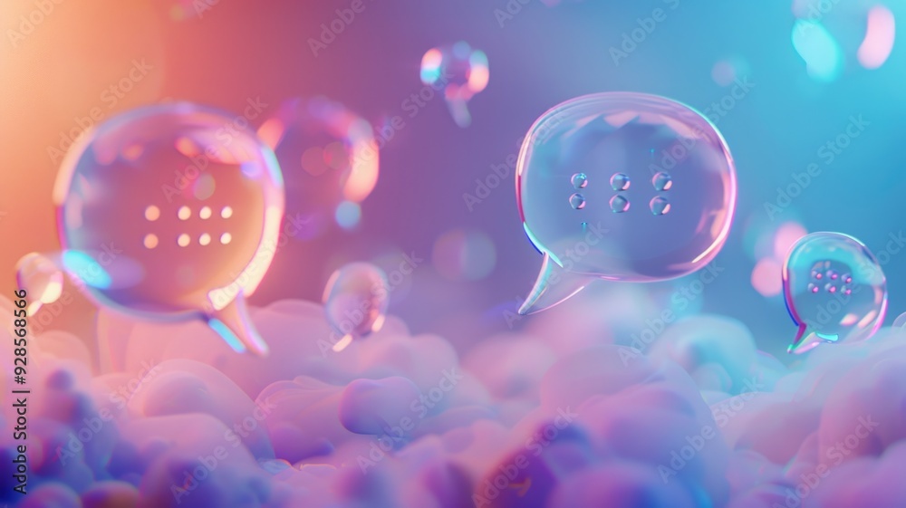 Wall mural A chat application interface with glassmorphism message bubbles, creating a light and airy conversation space