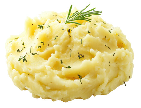 Creamy mashed potatoes with herbs on display, cut out - stock png.