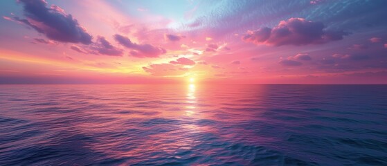 Obraz premium Serene Sunset Seascape with Pink and Purple Sky Reflections - High- Quality Image of Tranquil Ocean Horizon