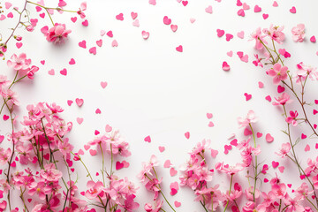 Flowers composition. Pink flowers on white background