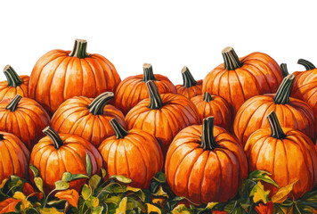Harvest of pumpkins in autumn at a local farm, cut out - stock png.