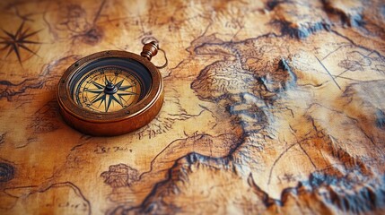 Artistic Compass Embedded in an Antique Treasure Map