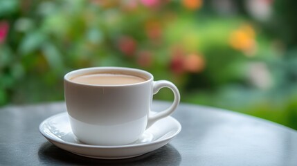 Fototapeta premium Fresh Brewed Coffee on Plate in Soft Natural Light