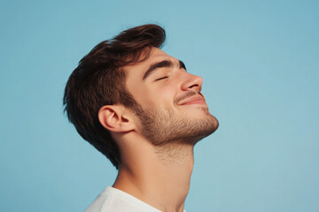 Fototapeta premium A close up of a man's face with his eyes closed