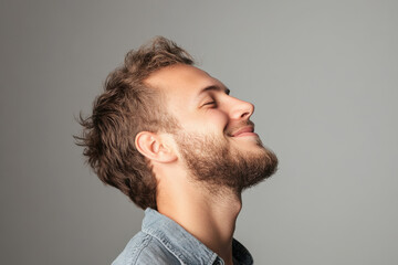 Obraz premium A close up of a man's face with his eyes closed