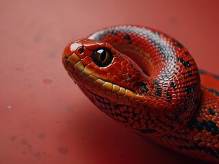 Fototapeta premium Sleek Red Snake on a Modern Minimalistic Background - Perfect for Contemporary Decor, Nature Art, and Stylish Design