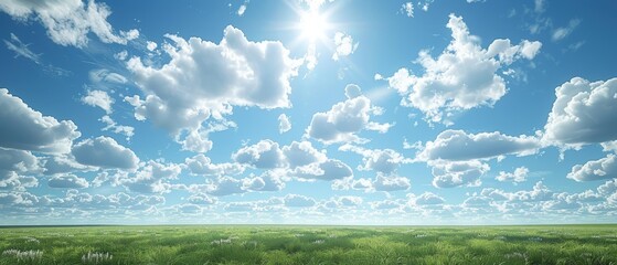 Fototapeta premium Sunny Midday Sky with White Clouds: Cheerful and Uplifting High- Image