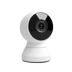 A white camera with a black lens