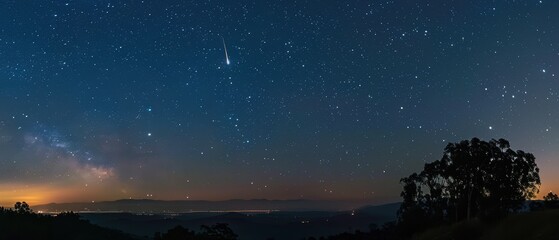 Enchanting Starry Night Sky with a Luminous Comet Trail Sparkling Through the Darkness