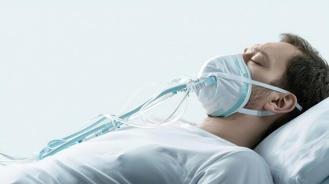 Patient experiencing COPD exacerbation, depicted with labored breathing and urgent medical intervention, COPD crisis, exacerbated lung condition