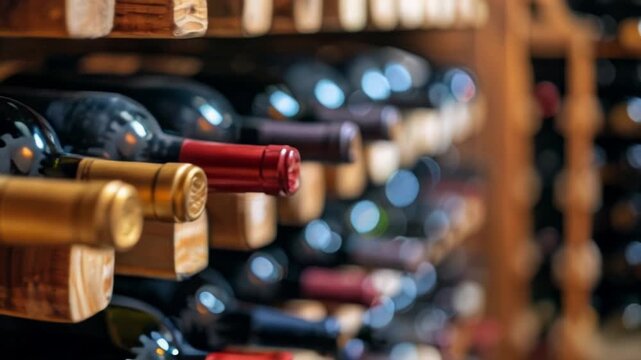 Wine cellar with wine bottles.
