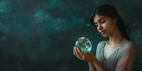 Naklejka premium Magical Crystal Ball Gazing | Unlocking Mystical Insights and Deep Reflection 