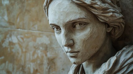 Fototapeta premium A detailed sculpture of womans face, conveying sense of contemplation and depth. expression is serious and introspective. 