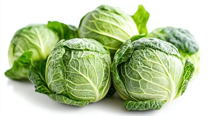 Green Cabbage Heads on White Background