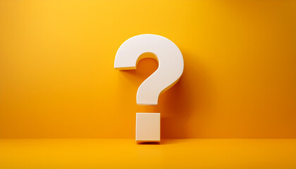 Question mark on yellow background. 3D rendering. FAQ and QA. Problem solution.