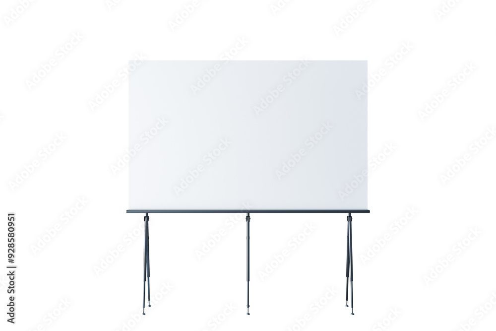 Poster blank white screen on a tripod stand. minimalist graphic style. isolated on a white background. conc
