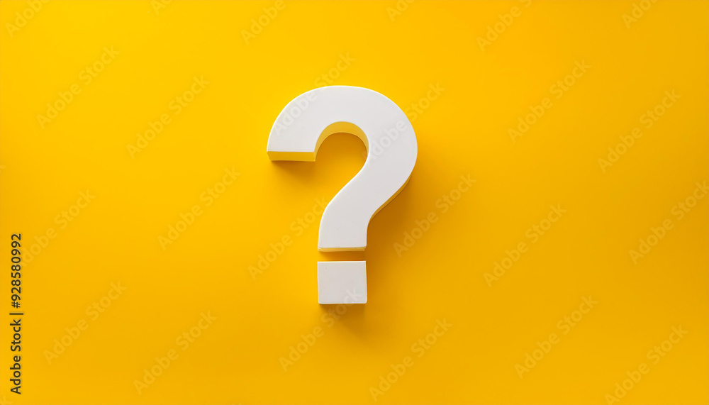 Fototapete Question mark on yellow background. 3D rendering. FAQ and QA. Problem solution.