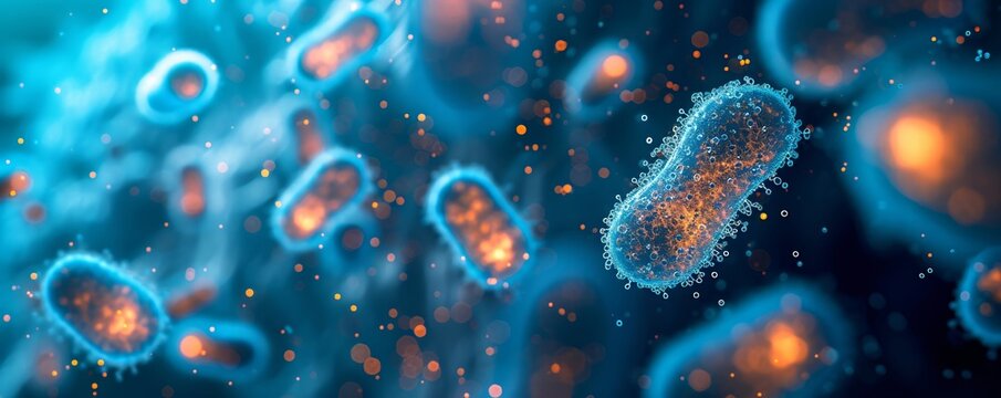 Microbiome organism, lactic acid bacteria, bacterial flora. Probiotics in human immune system. Human health and medicine concept. Abstract biological background