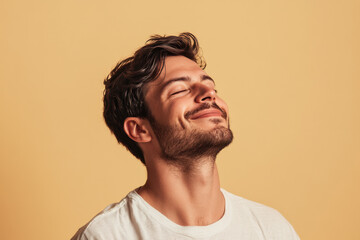 Fototapeta premium A close up of a man's face with his eyes closed