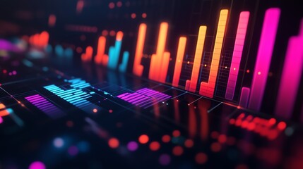 Colorful digital data visualization with vibrant bars, ideal for technology and analytics themes.