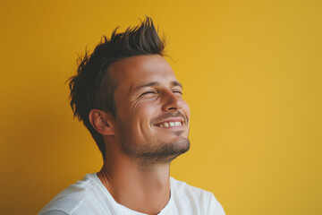 Obraz premium A close up of a man's face with his eyes closed
