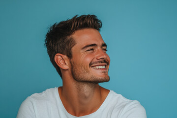 Obraz premium A close up of a man's face with his eyes closed