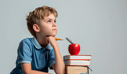 First time to school portrait of a boy with books