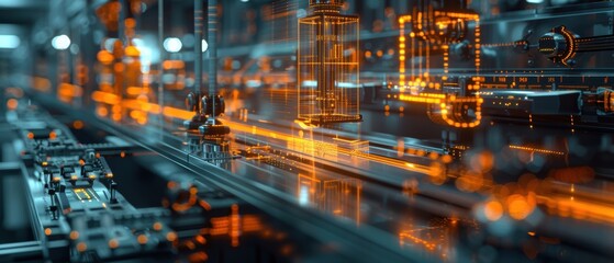 Futuristic  Hologram of High-Tech Manufacturing Process in Stunning