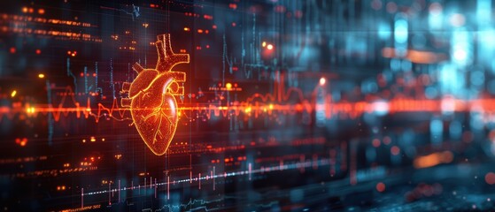 Obraz premium Futuristic Heart Rate Monitor Interface Hologram in Stunning