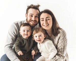 Family father mother son daughter kid studio photo white background