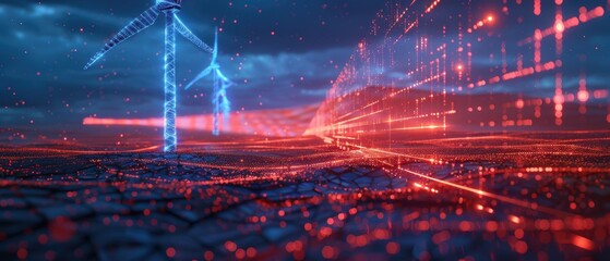 Fototapeta premium Futuristic Hologram Visualization of High-Tech Wind Turbine Design in Crystal Clear