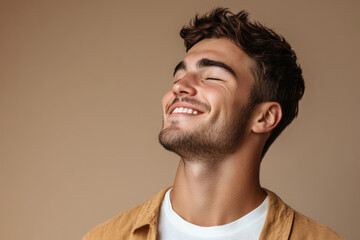 Obraz premium A close up of a man's face with his eyes closed