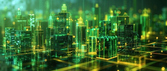 Obraz premium Futuristic Hologram of Green Building Model