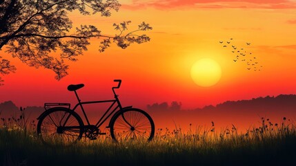 Obraz premium Sunrise with a Bicycle