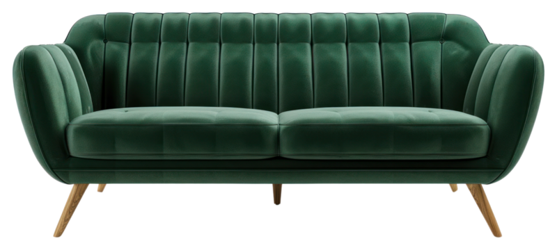 Elegant green velvet sofa