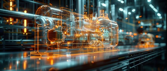 Fototapeta premium Futuristic Hologram of Recycling Plant Model in Stunning 